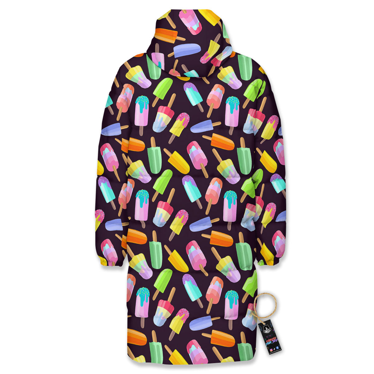 Ice Cream Colorful Print Pattern Long Down Jacket-grizzshop