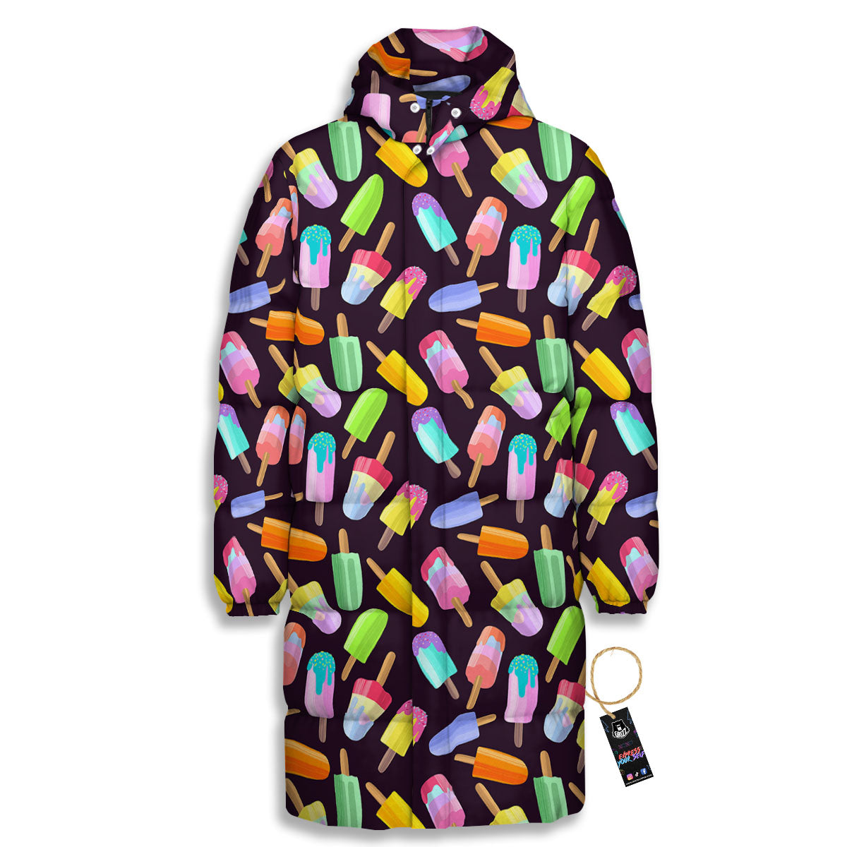 Ice Cream Colorful Print Pattern Long Down Jacket-grizzshop