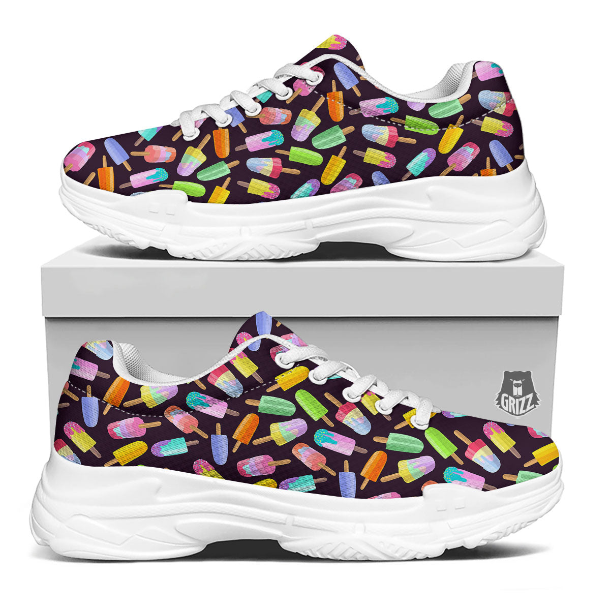 Ice Cream Colorful Print Pattern White Chunky Shoes-grizzshop