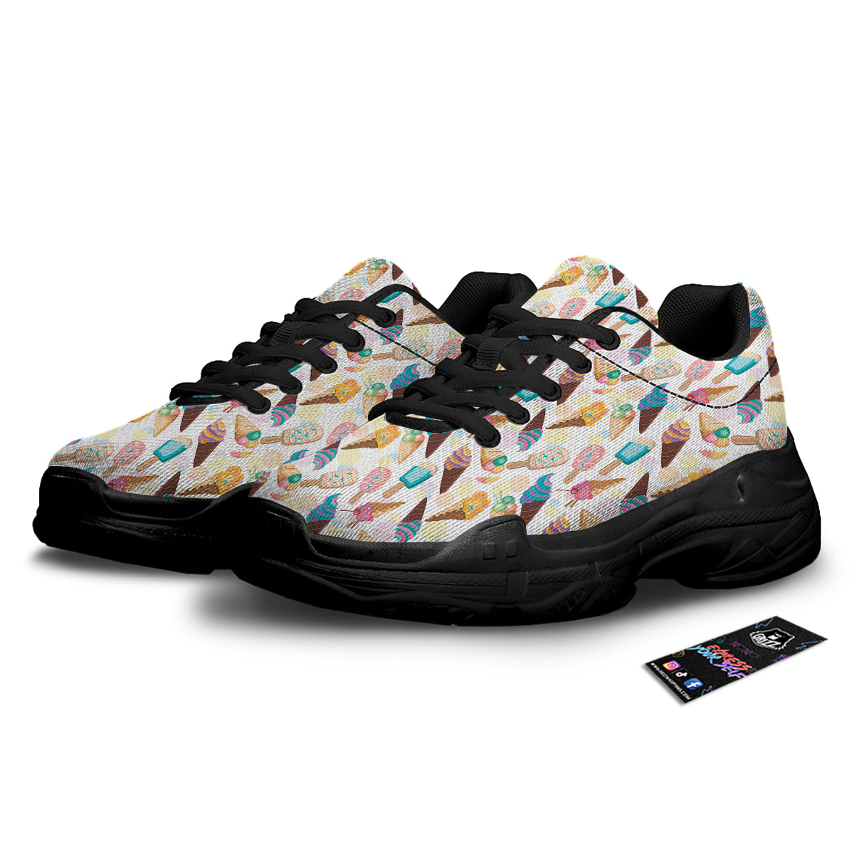 Ice Cream Cones Pastel Print Pattern Black Chunky Shoes-grizzshop