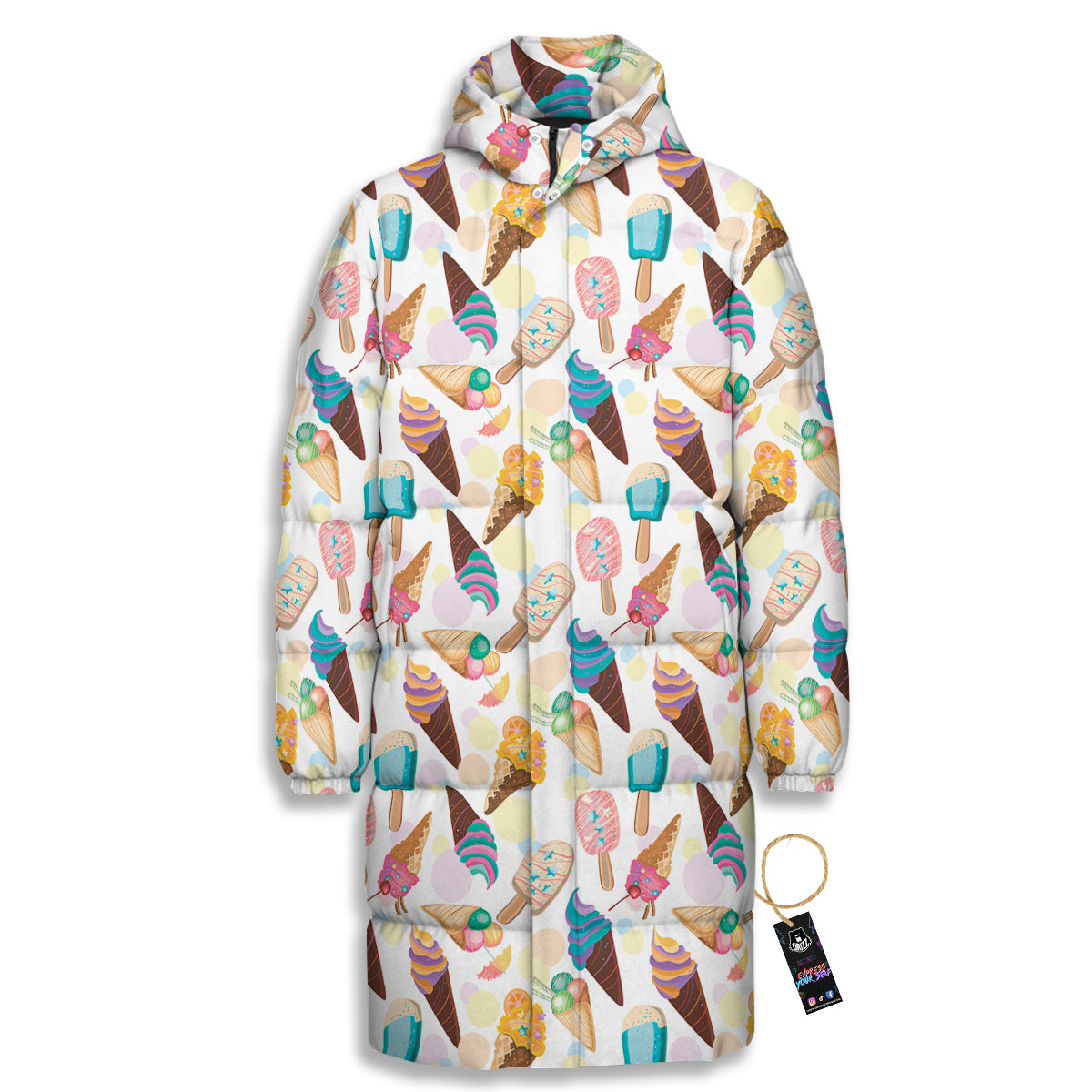 Ice Cream Cones Pastel Print Pattern Long Down Jacket-grizzshop