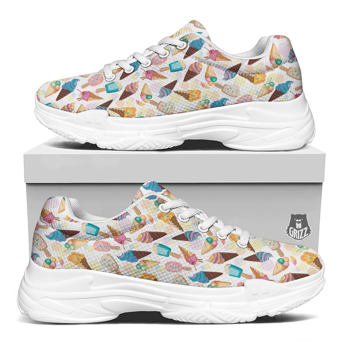 Ice Cream Cones Pastel Print Pattern White Chunky Shoes-grizzshop