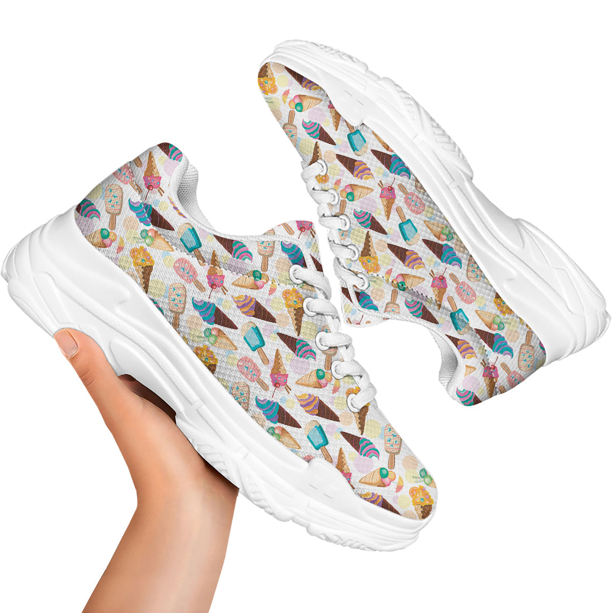Ice Cream Cones Pastel Print Pattern White Chunky Shoes-grizzshop