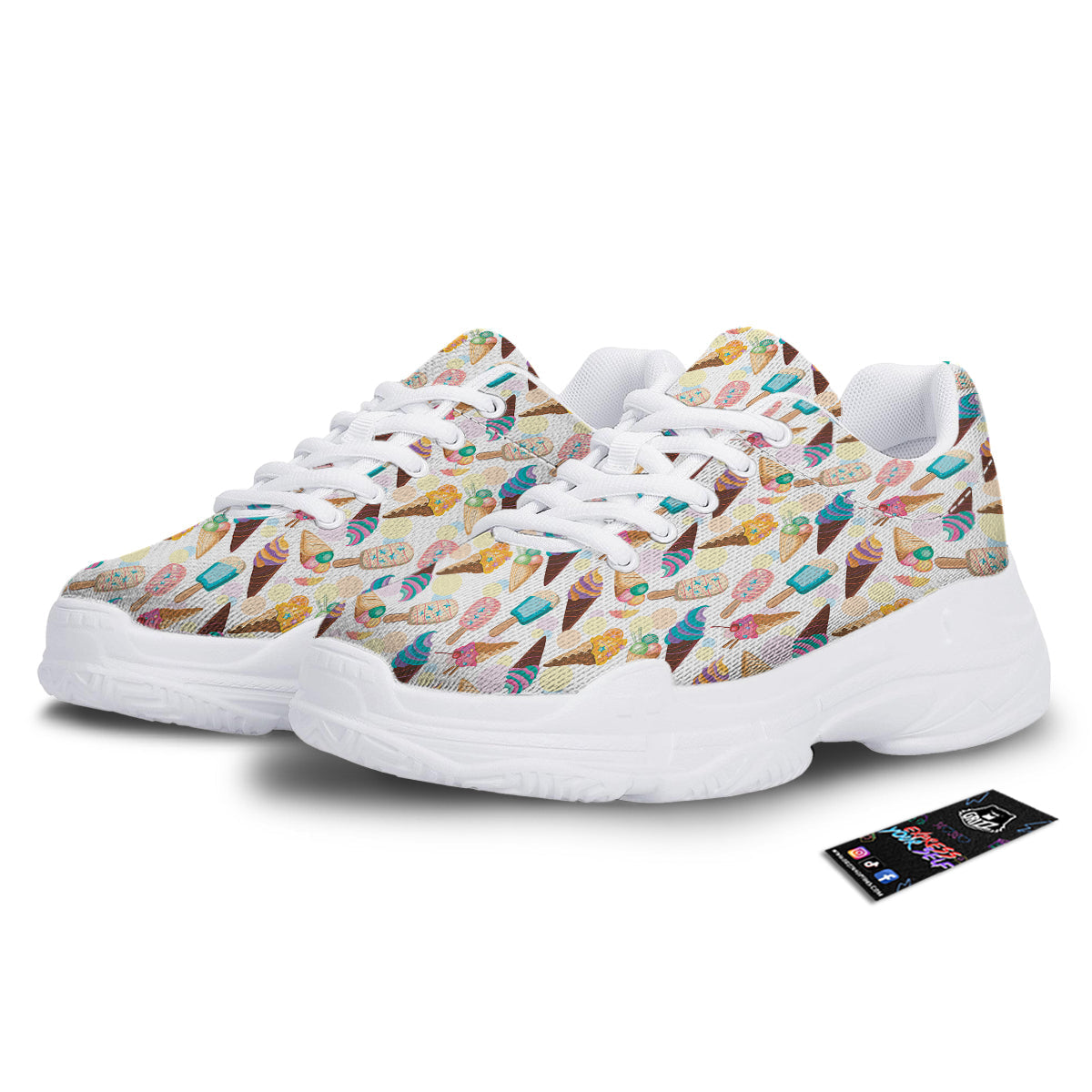 Ice Cream Cones Pastel Print Pattern White Chunky Shoes-grizzshop