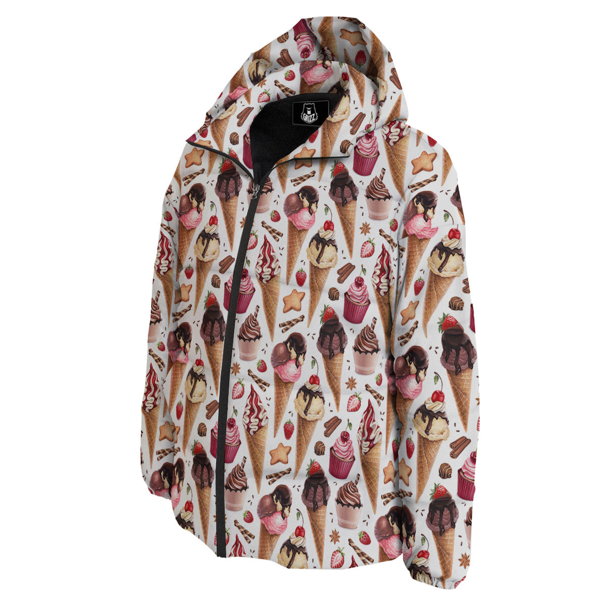 Ice Cream Cones Watercolor Print Pattern Down Jacket-grizzshop