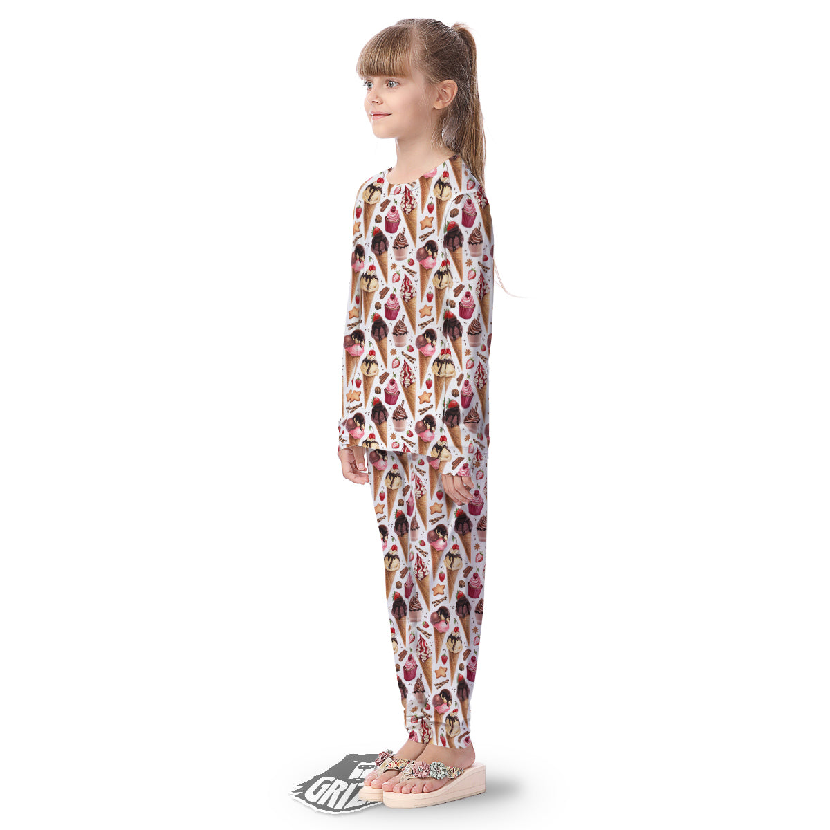 Ice Cream Cones Watercolor Print Pattern Kid's Pajamas-grizzshop
