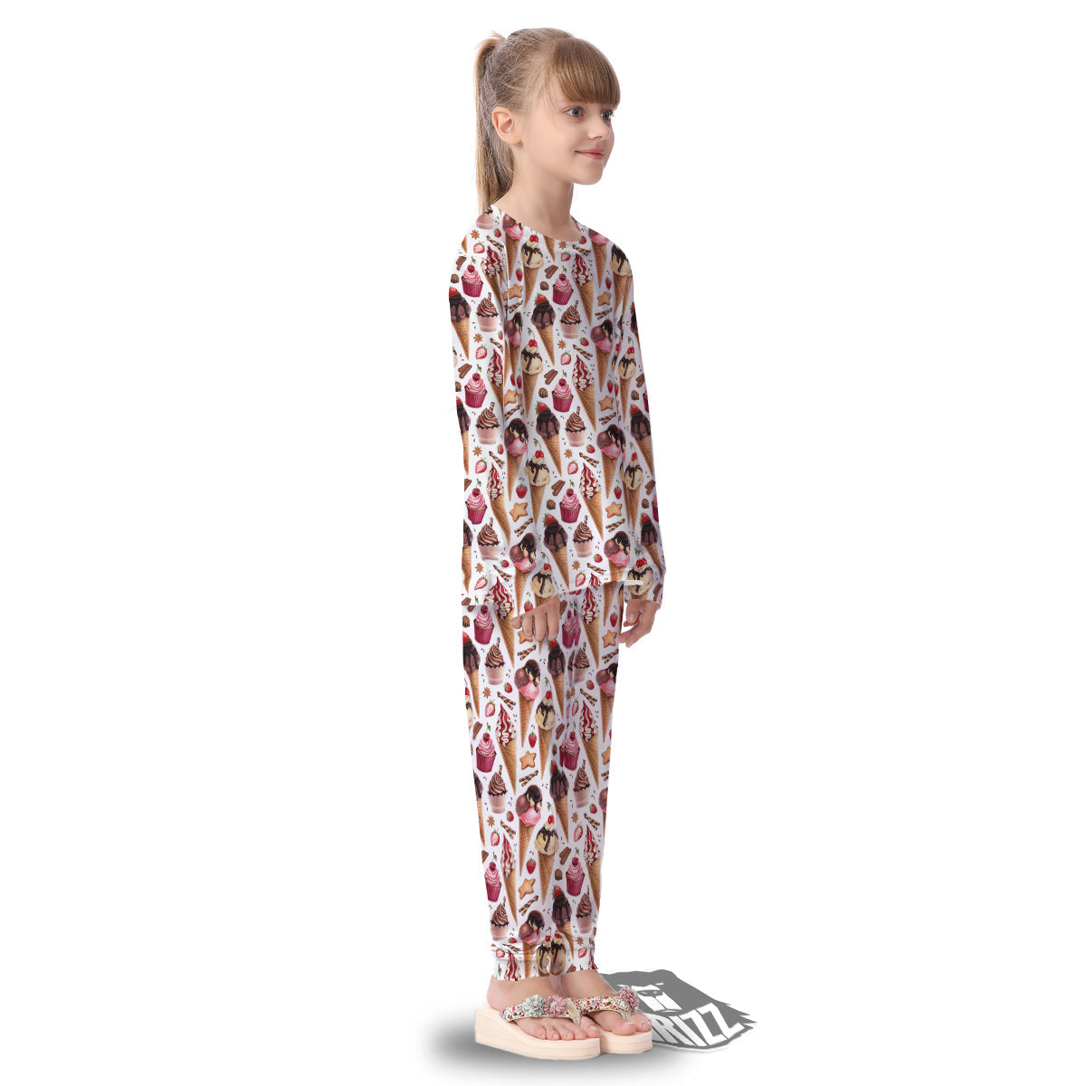 Ice Cream Cones Watercolor Print Pattern Kid's Pajamas-grizzshop