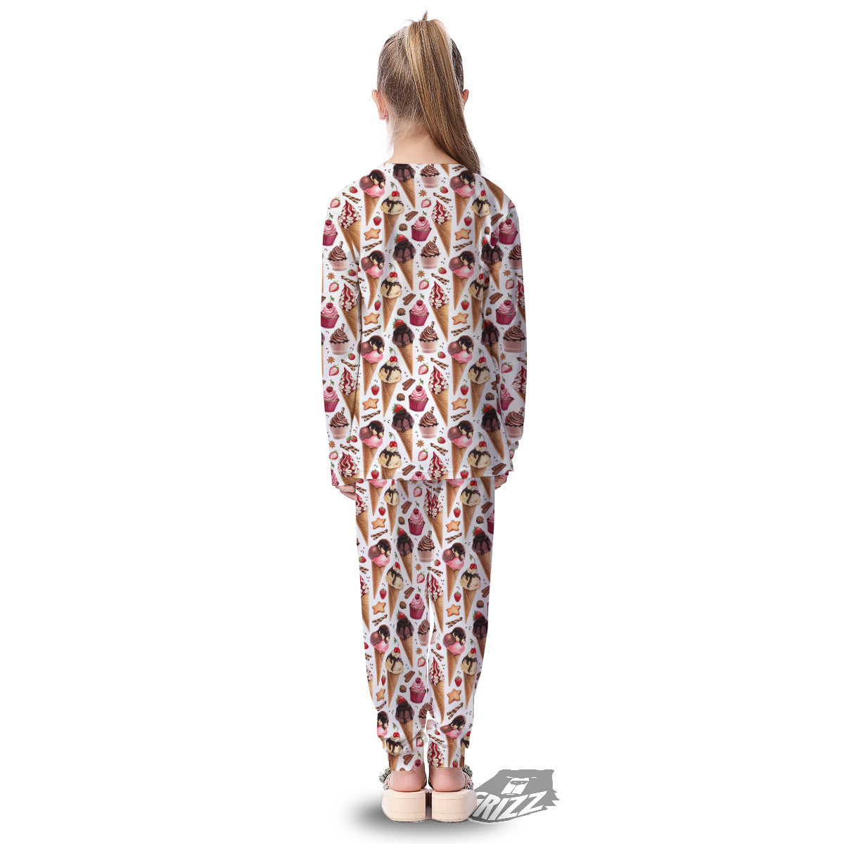 Ice Cream Cones Watercolor Print Pattern Kid's Pajamas-grizzshop