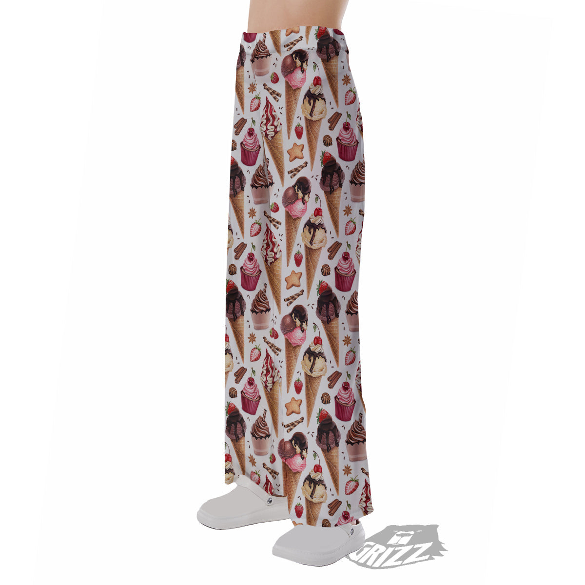 Ice Cream Cones Watercolor Print Pattern Pajama Pants-grizzshop
