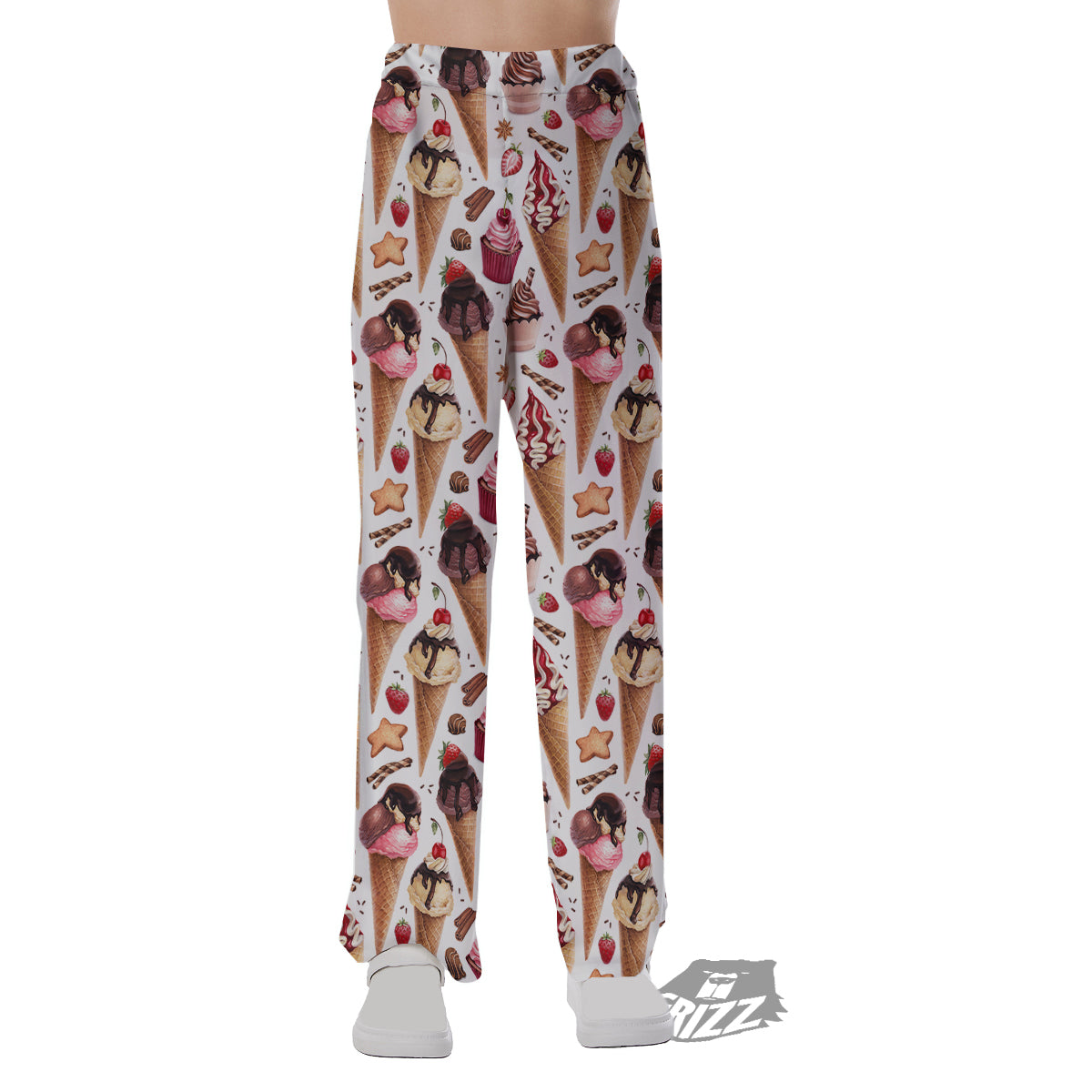 Ice Cream Cones Watercolor Print Pattern Pajama Pants-grizzshop