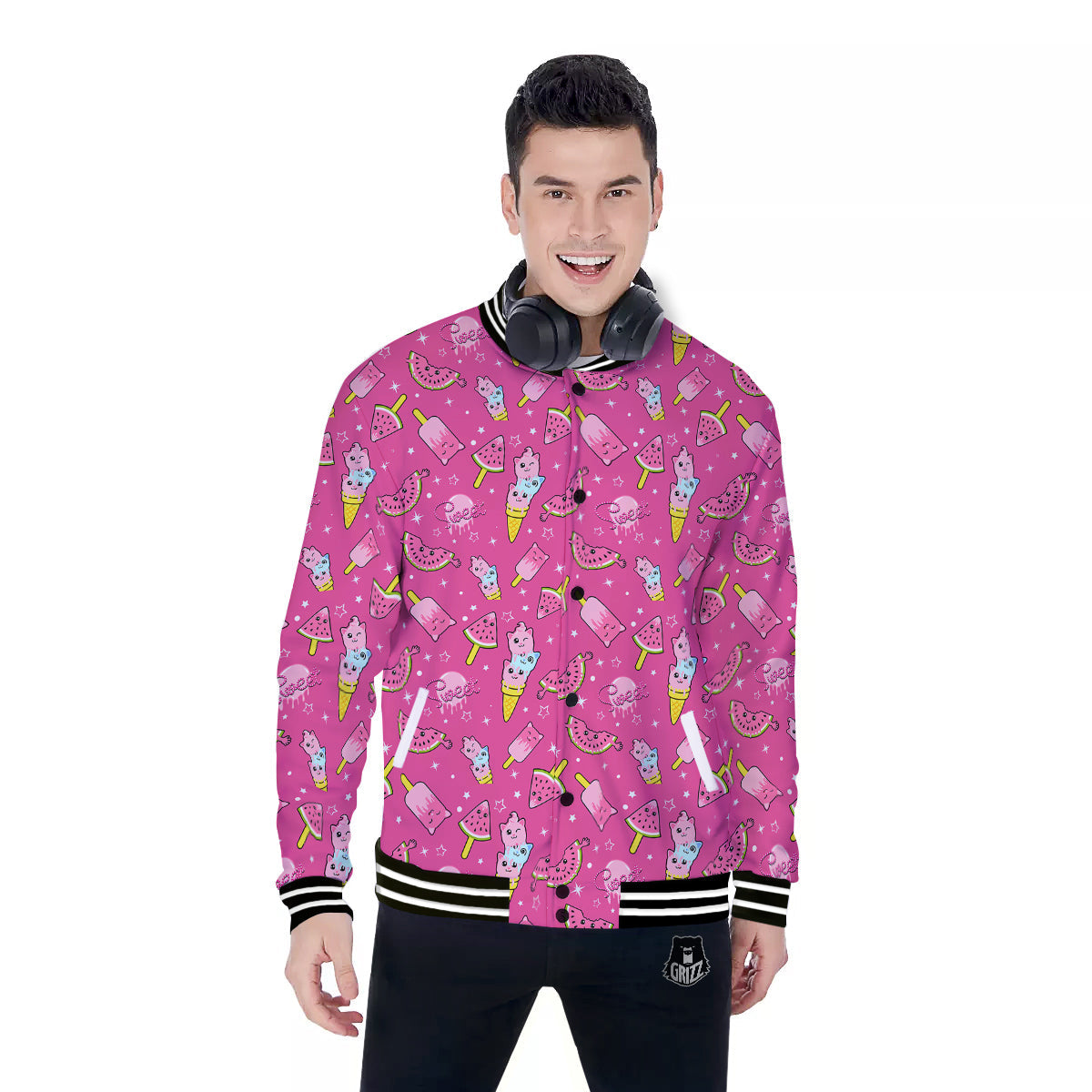 Ice Cream Cute Print Pattern Baseball Jacket-grizzshop