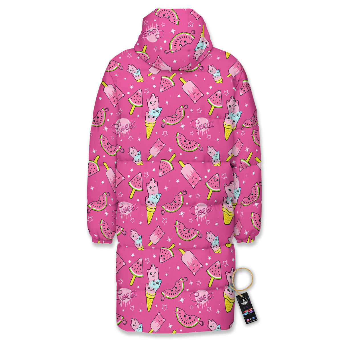 Ice Cream Cute Print Pattern Long Down Jacket-grizzshop