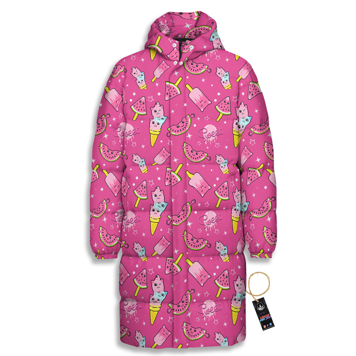 Ice Cream Cute Print Pattern Long Down Jacket-grizzshop