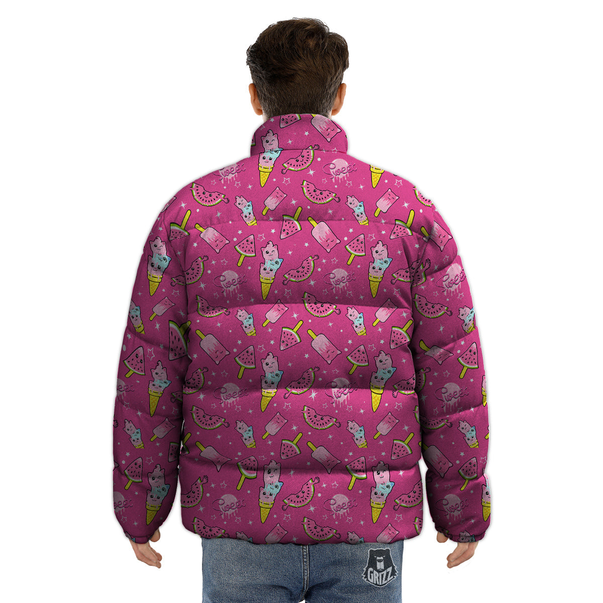 Ice Cream Cute Print Pattern Puffer Jacket-grizzshop