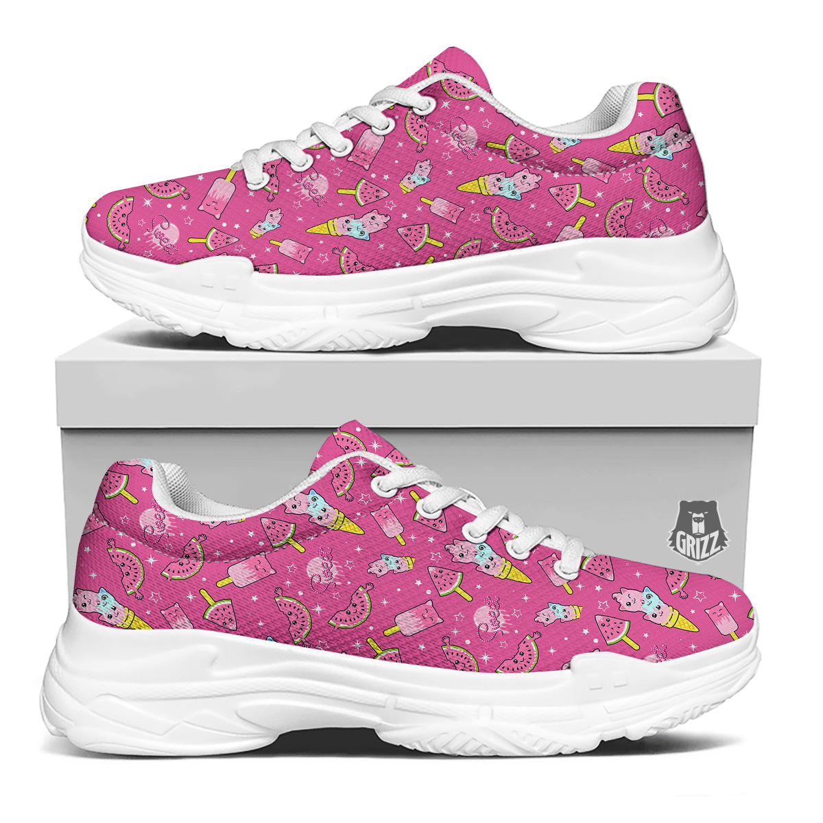 Ice Cream Cute Print Pattern White Chunky Shoes-grizzshop