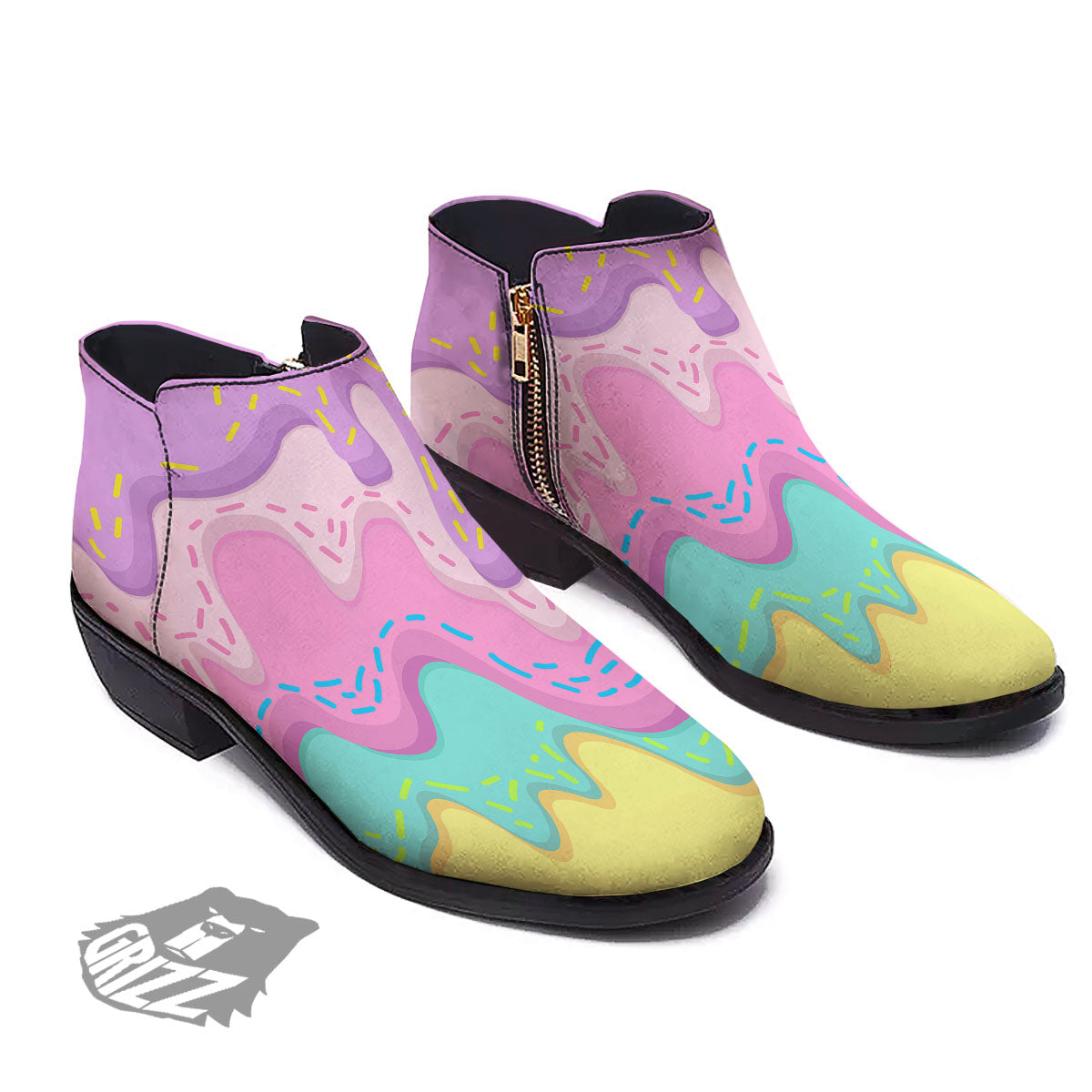 Ice Cream Dripping Pastel Print Ankle Boots-grizzshop