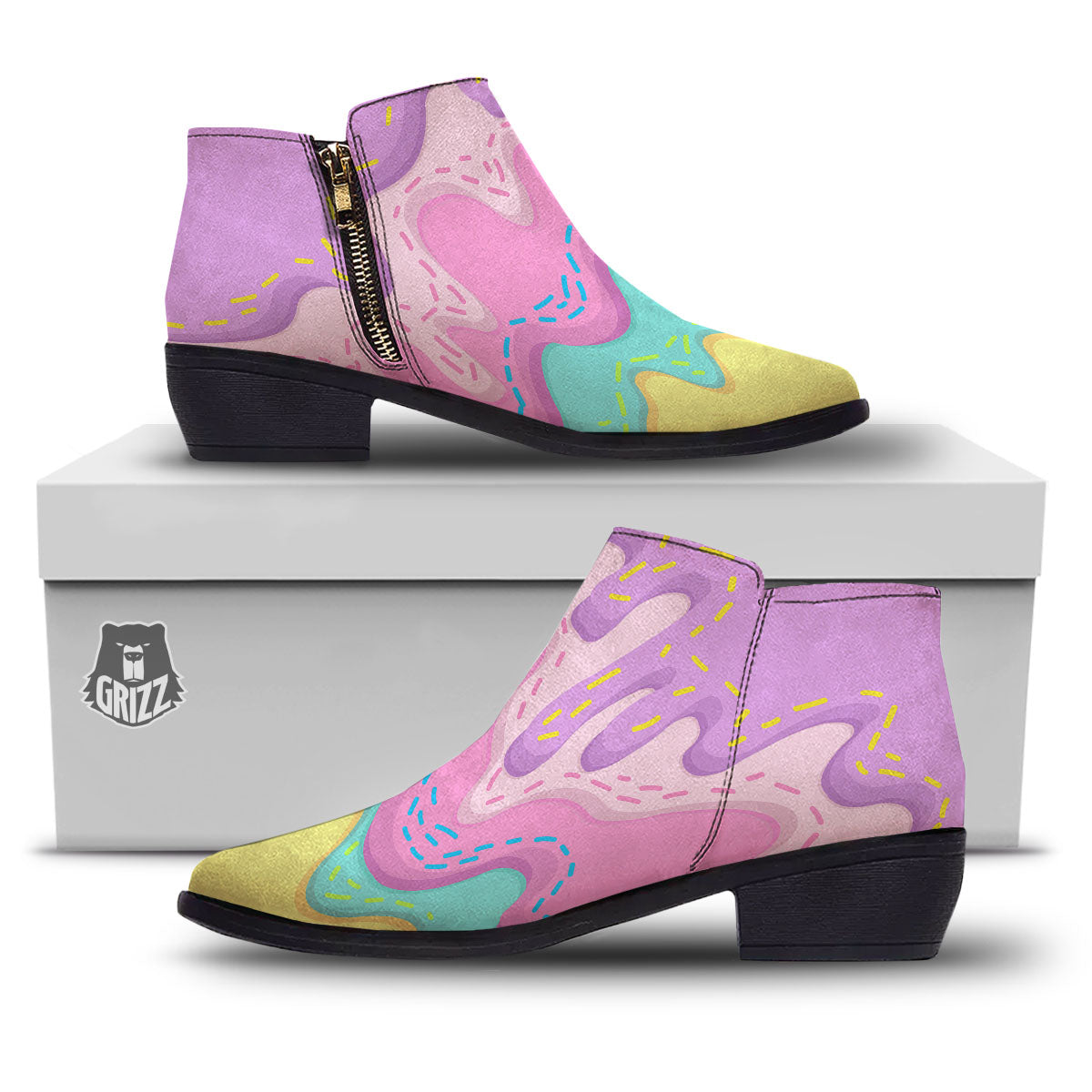 Ice Cream Dripping Pastel Print Ankle Boots-grizzshop