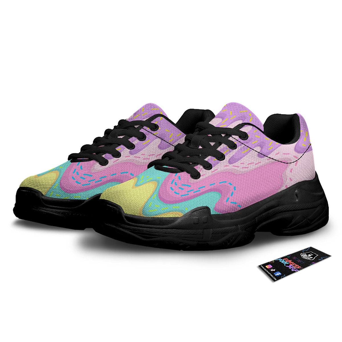 Ice Cream Dripping Pastel Print Black Chunky Shoes-grizzshop