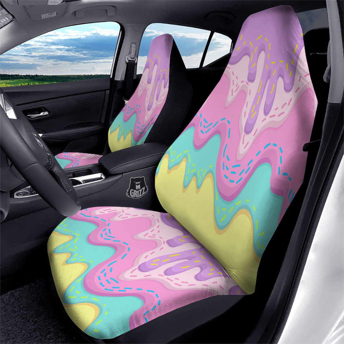 Ice Cream Dripping Pastel Print Car Seat Covers-grizzshop