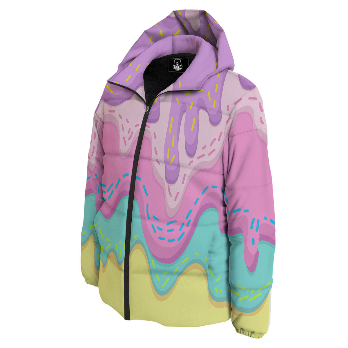 Ice Cream Dripping Pastel Print Down Jacket-grizzshop
