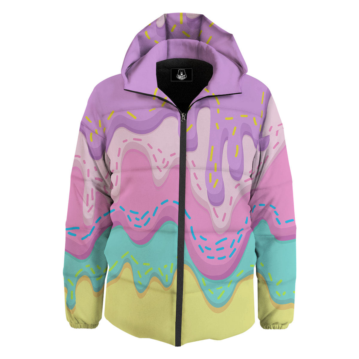 Ice Cream Dripping Pastel Print Down Jacket-grizzshop