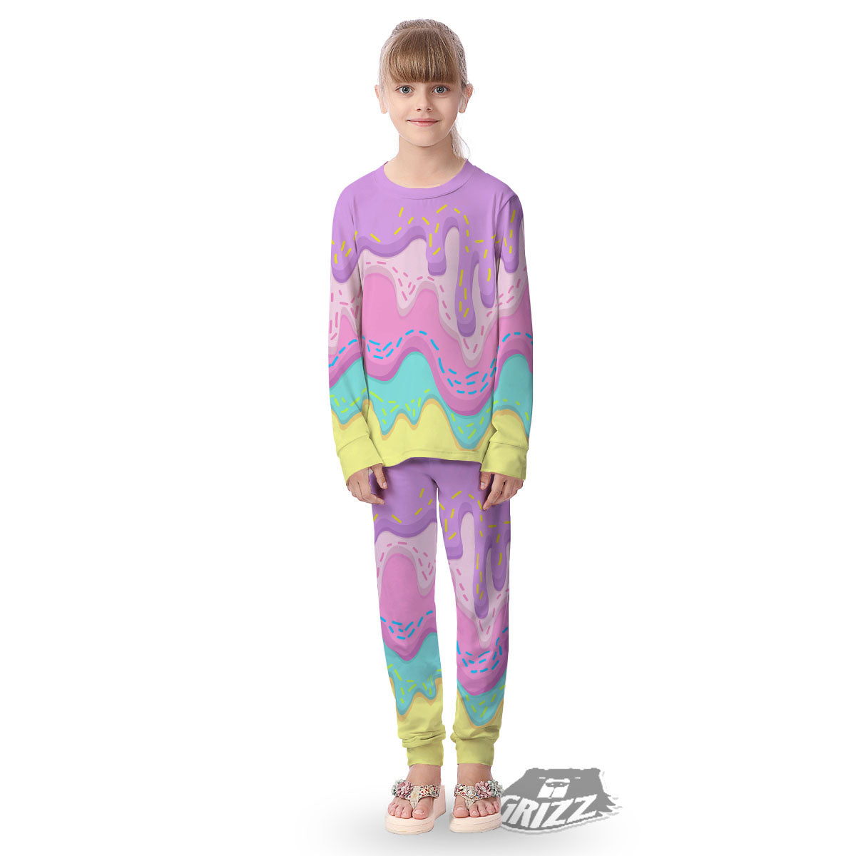 Ice Cream Dripping Pastel Print Kid's Pajamas-grizzshop