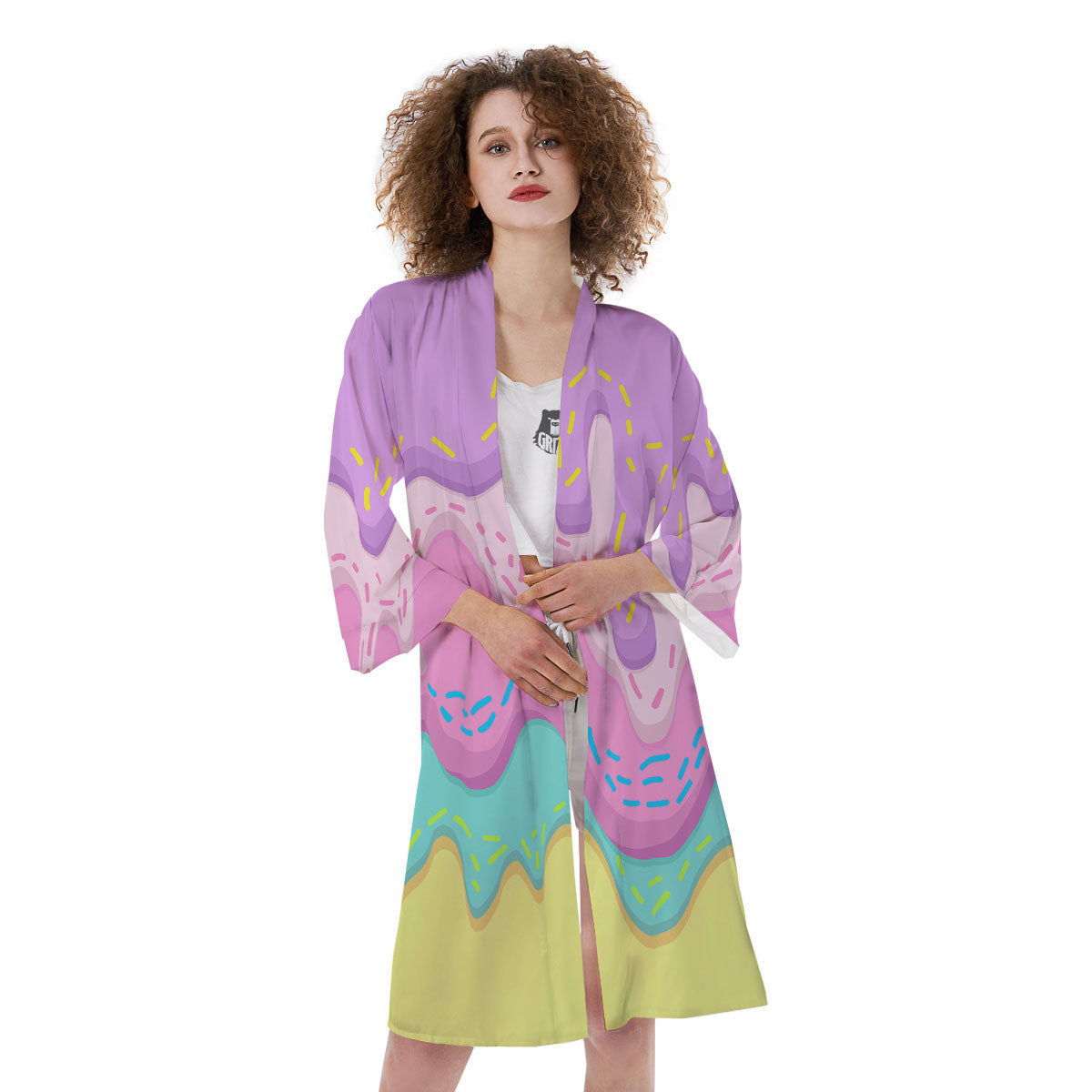 Ice Cream Dripping Pastel Print Kimono-grizzshop