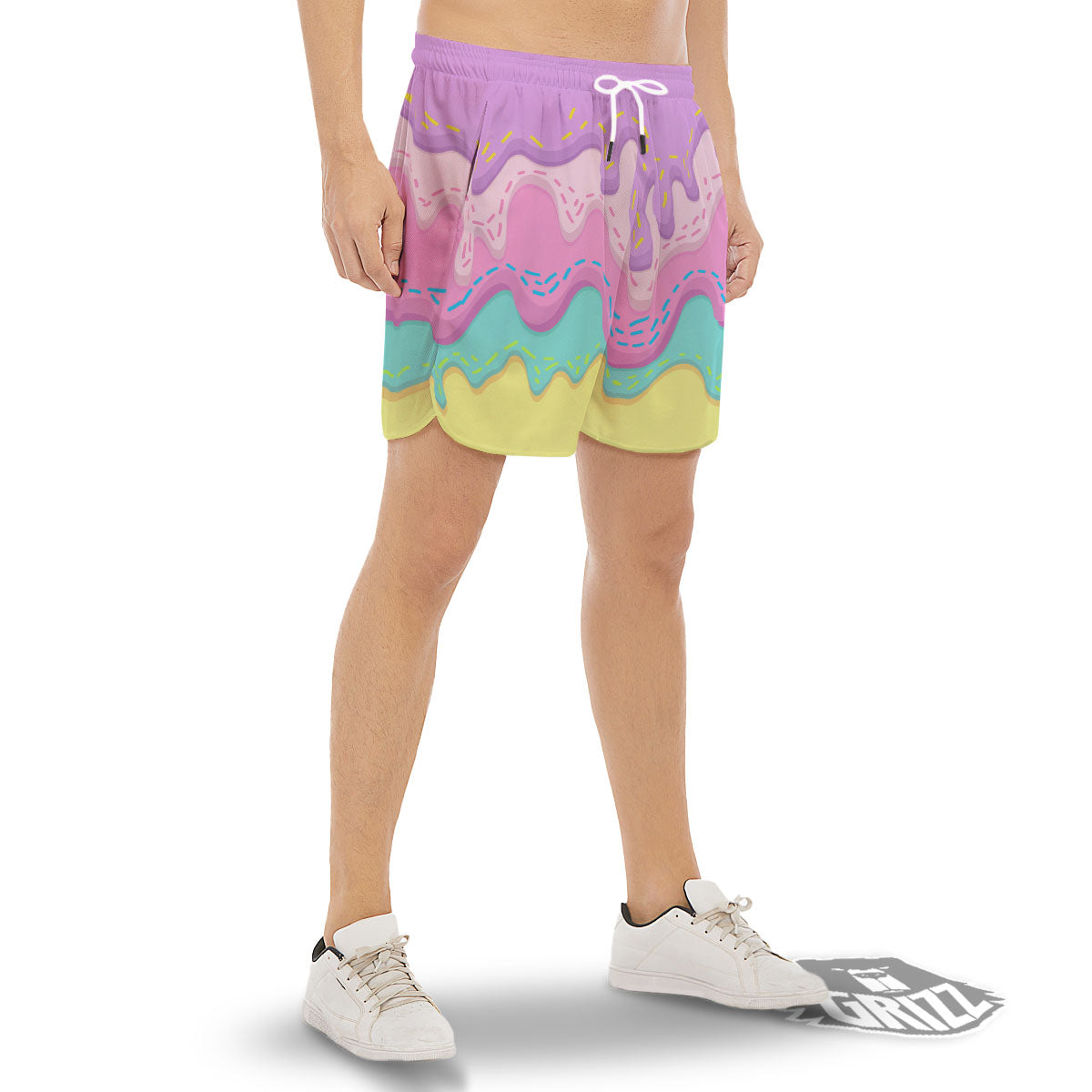 Ice Cream Dripping Pastel Print Men's Gym Shorts-grizzshop