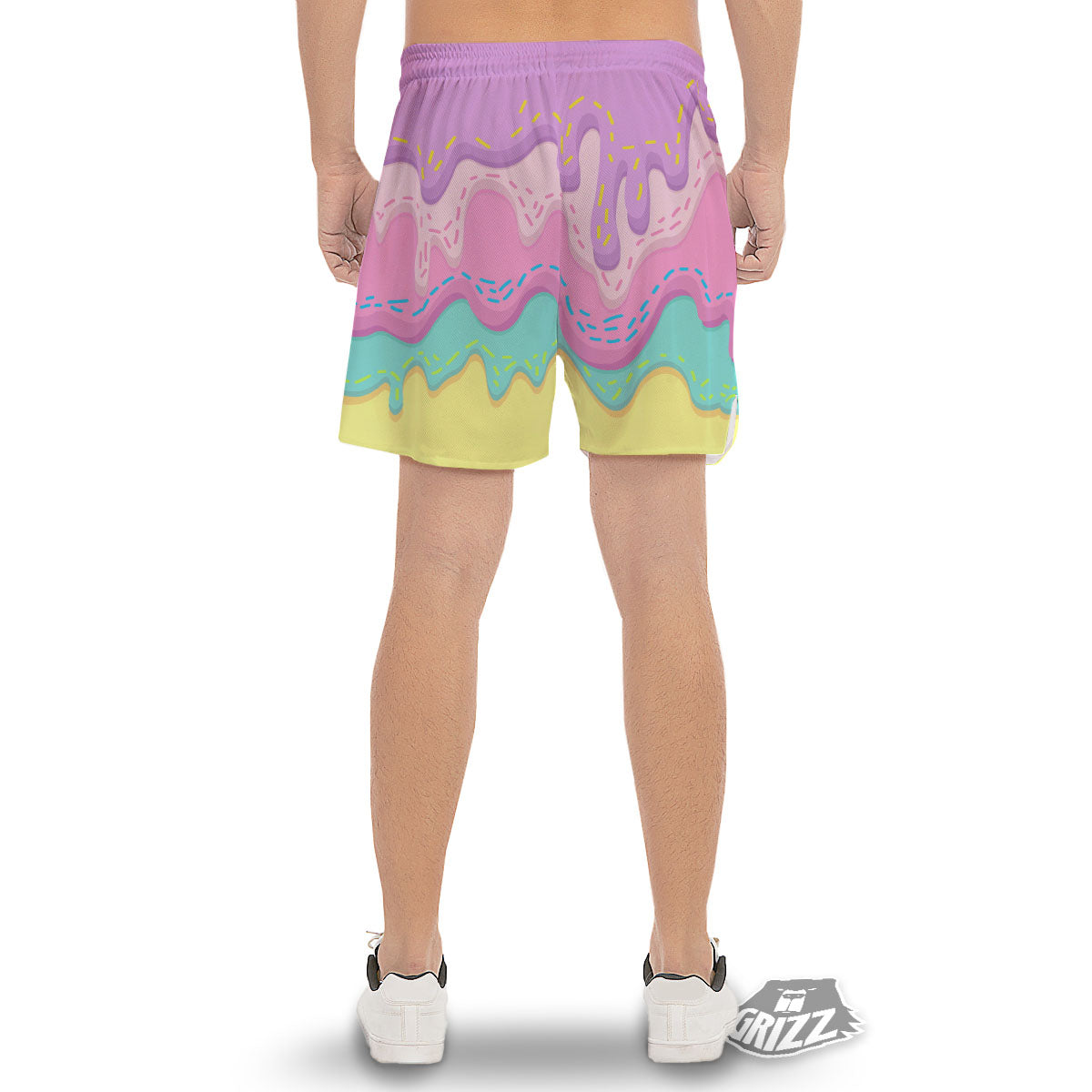 Ice Cream Dripping Pastel Print Men's Gym Shorts-grizzshop