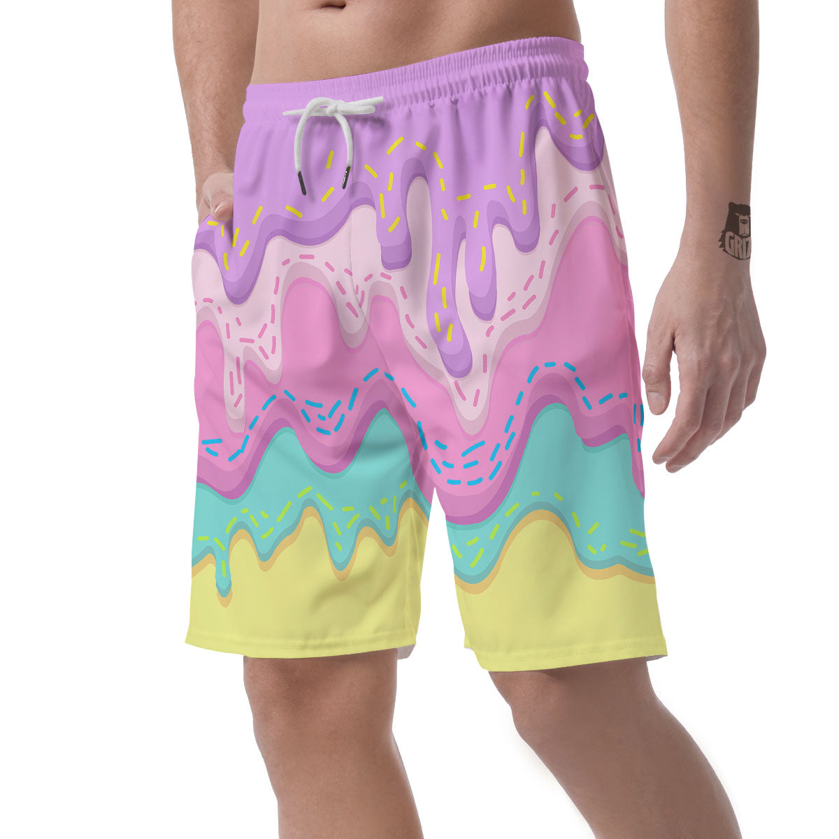 Ice Cream Dripping Pastel Print Men's Shorts-grizzshop