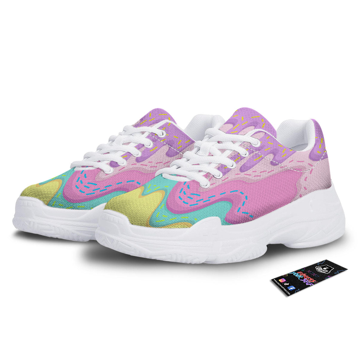 Ice Cream Dripping Pastel Print White Chunky Shoes-grizzshop
