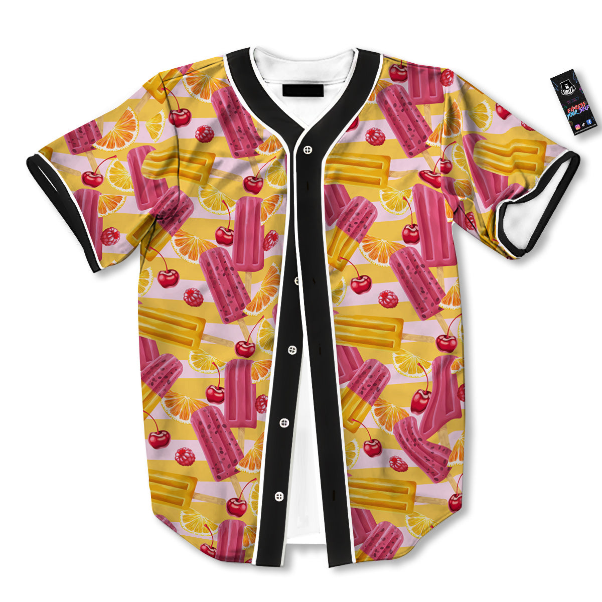 Ice Cream Fruits And Berries Print Pattern Baseball Jersey-grizzshop