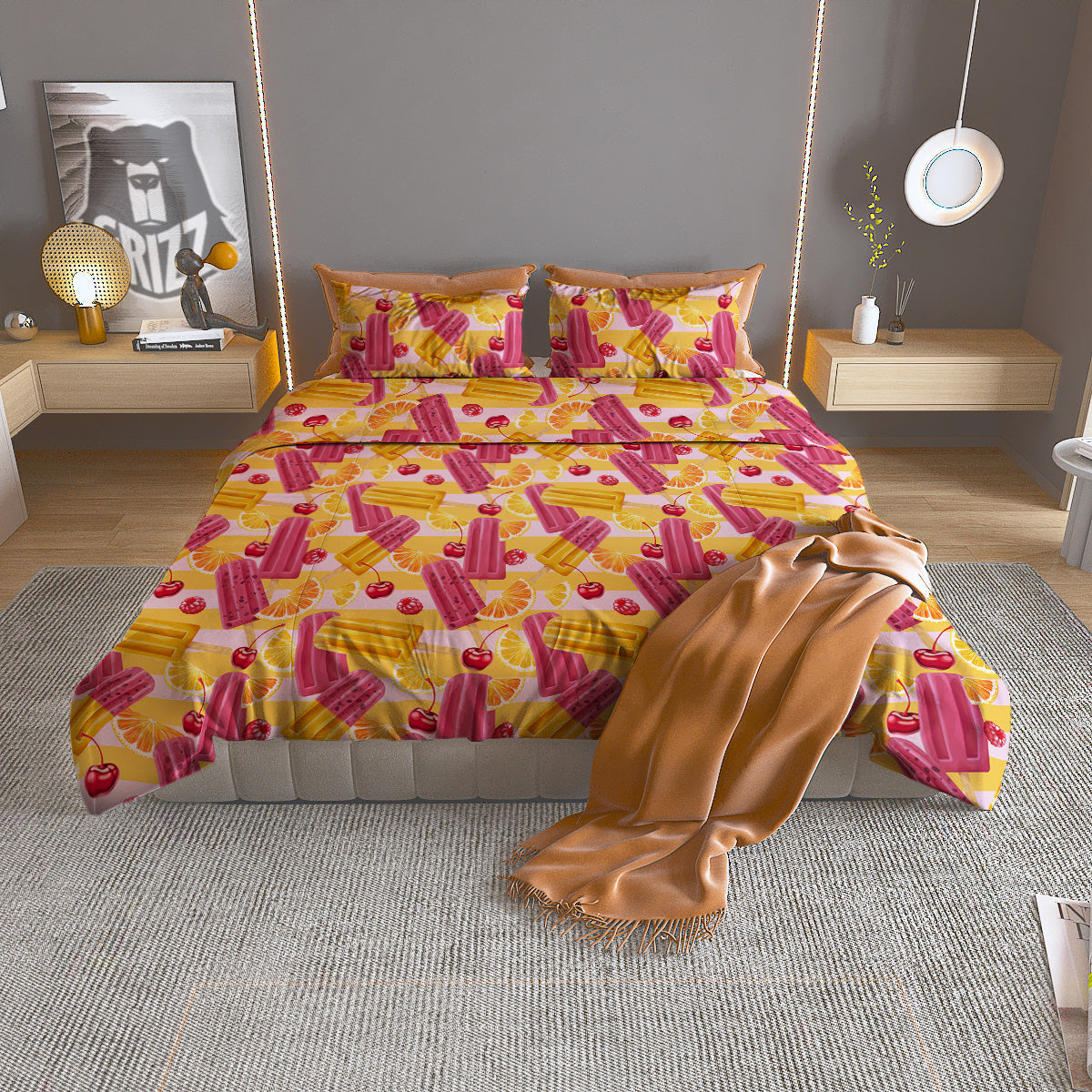 Ice Cream Fruits And Berries Print Pattern Duvet Cover Bedding Set