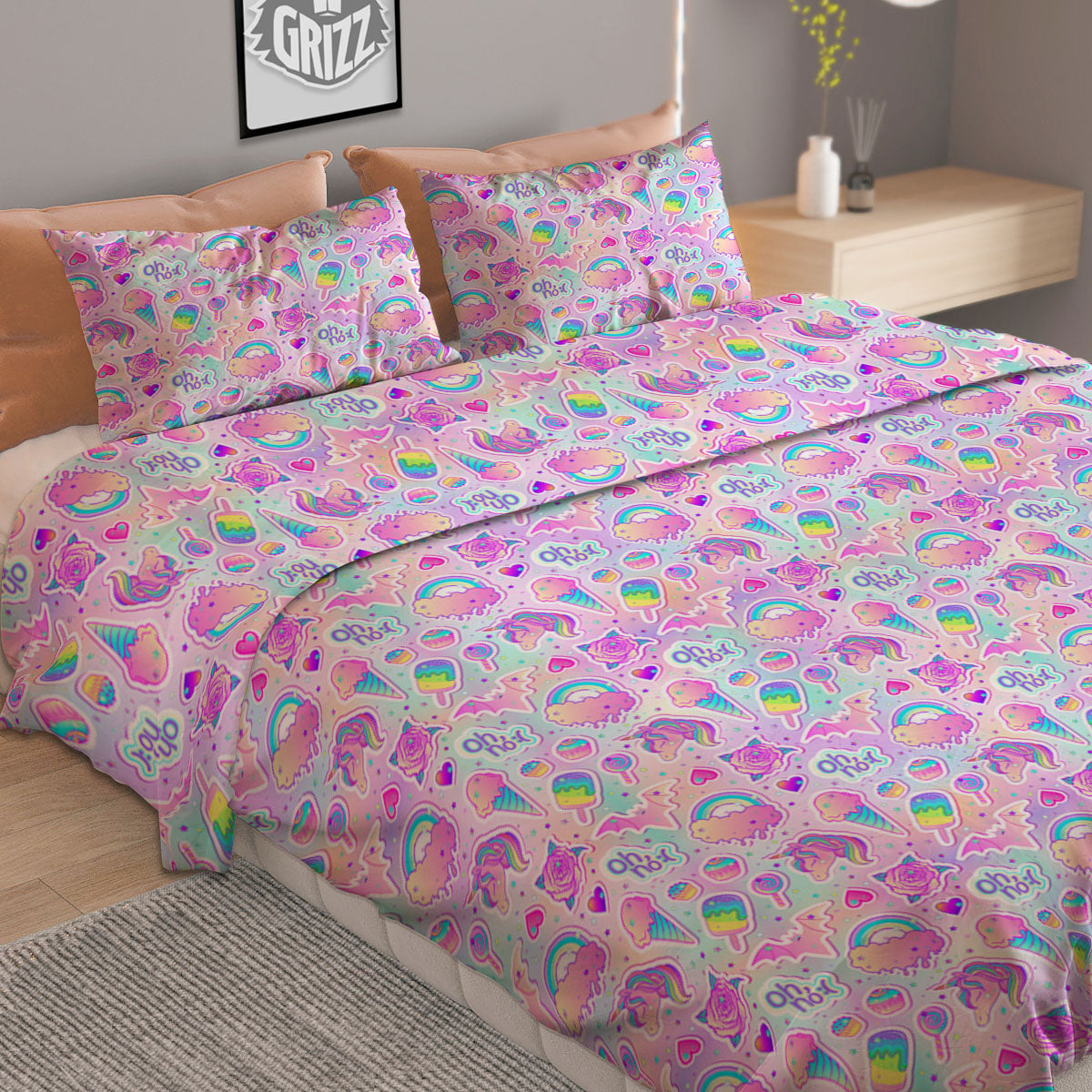 Ice Cream Girly Unicorn Print Pattern Duvet Cover Bedding Set