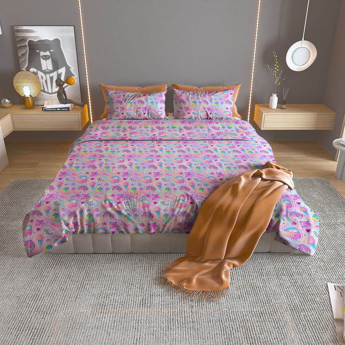 Ice Cream Girly Unicorn Print Pattern Duvet Cover Bedding Set
