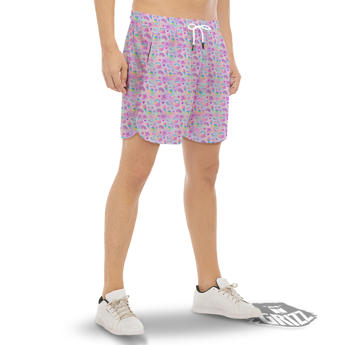 Ice Cream Girly Unicorn Print Pattern Men's Gym Shorts-grizzshop