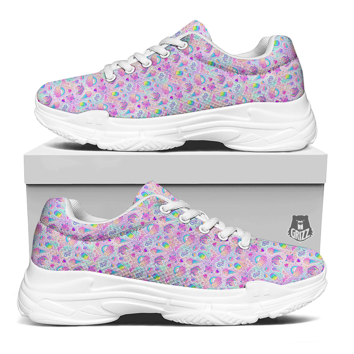Ice Cream Girly Unicorn Print Pattern White Chunky Shoes-grizzshop