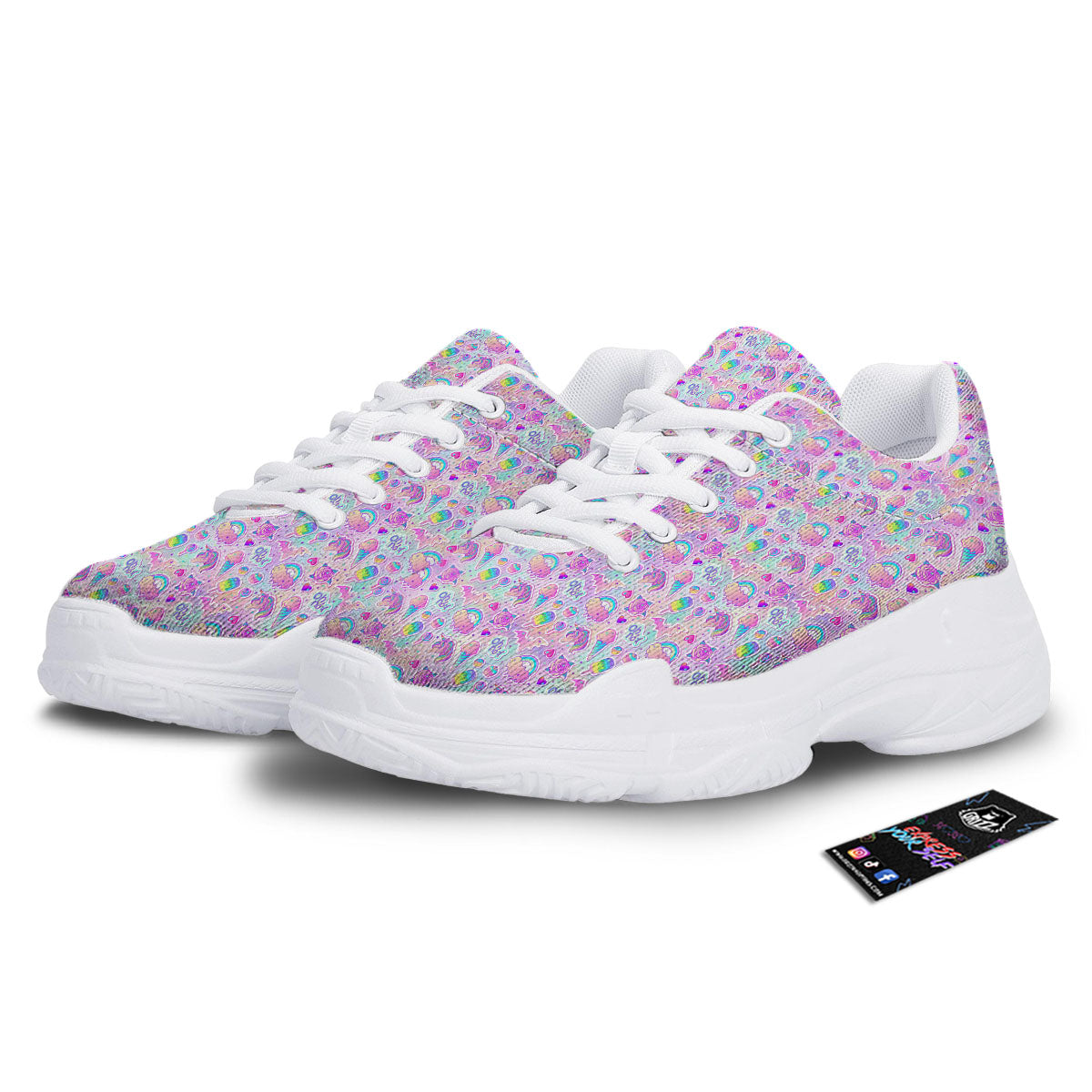 Ice Cream Girly Unicorn Print Pattern White Chunky Shoes-grizzshop