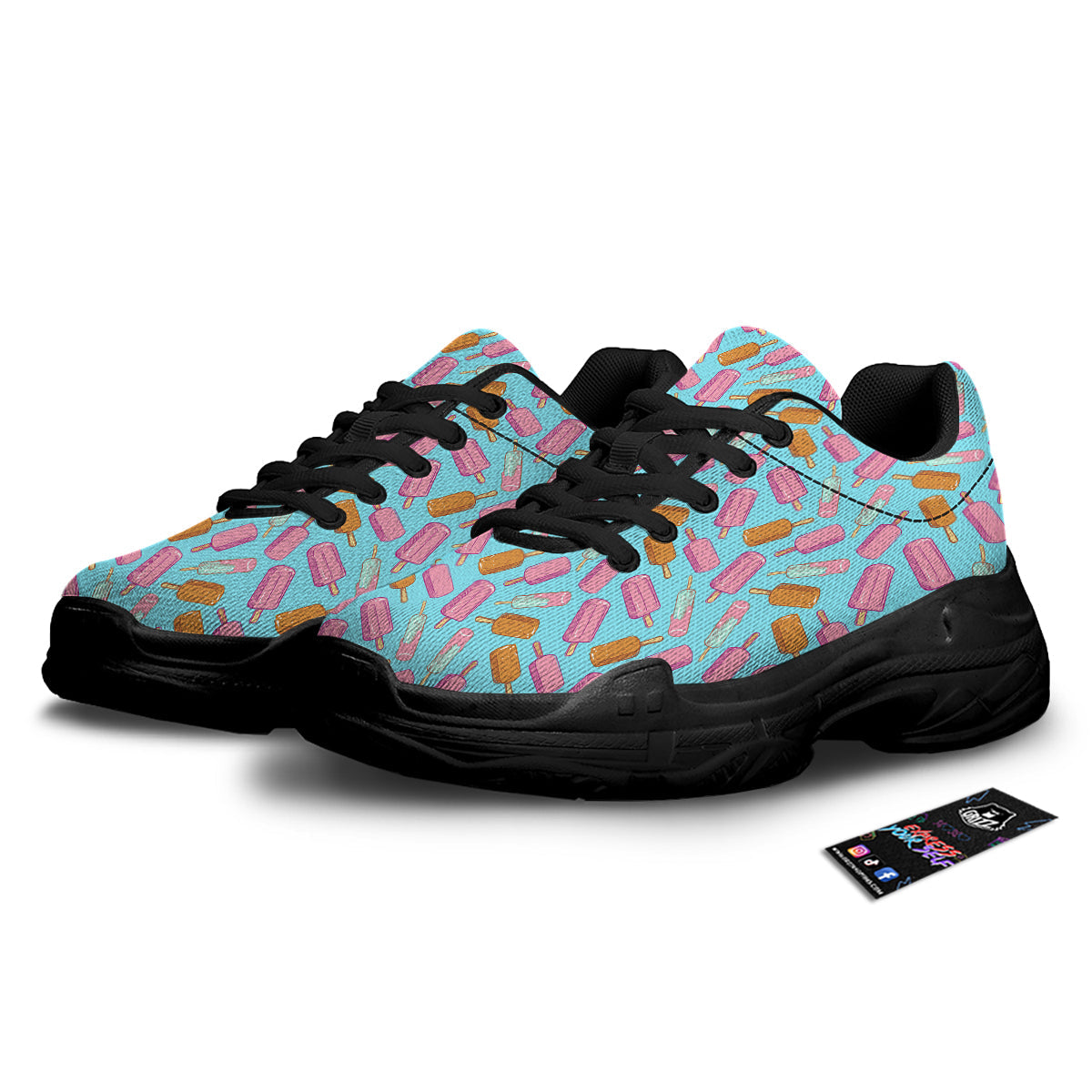 Ice Cream Pink And Brown Print Pattern Black Chunky Shoes-grizzshop
