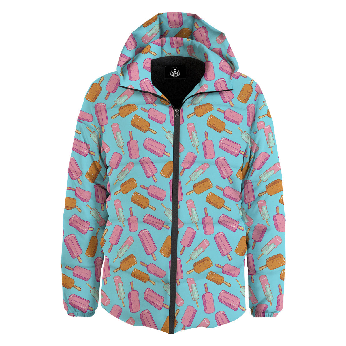 Ice Cream Pink And Brown Print Pattern Down Jacket-grizzshop