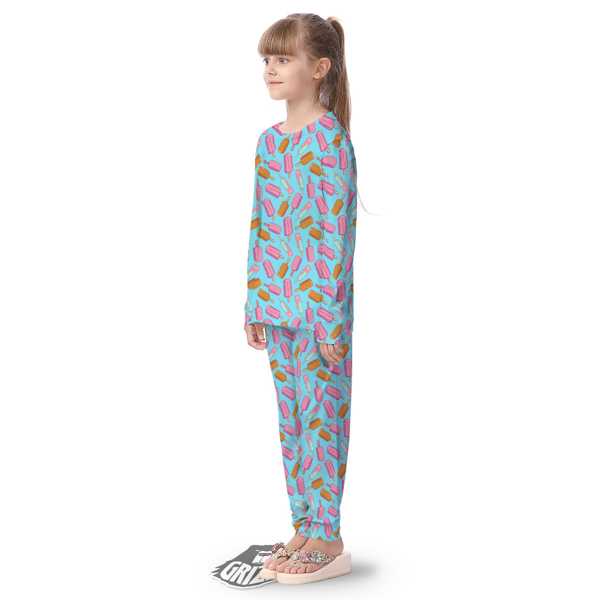 Ice Cream Pink And Brown Print Pattern Kid's Pajamas-grizzshop