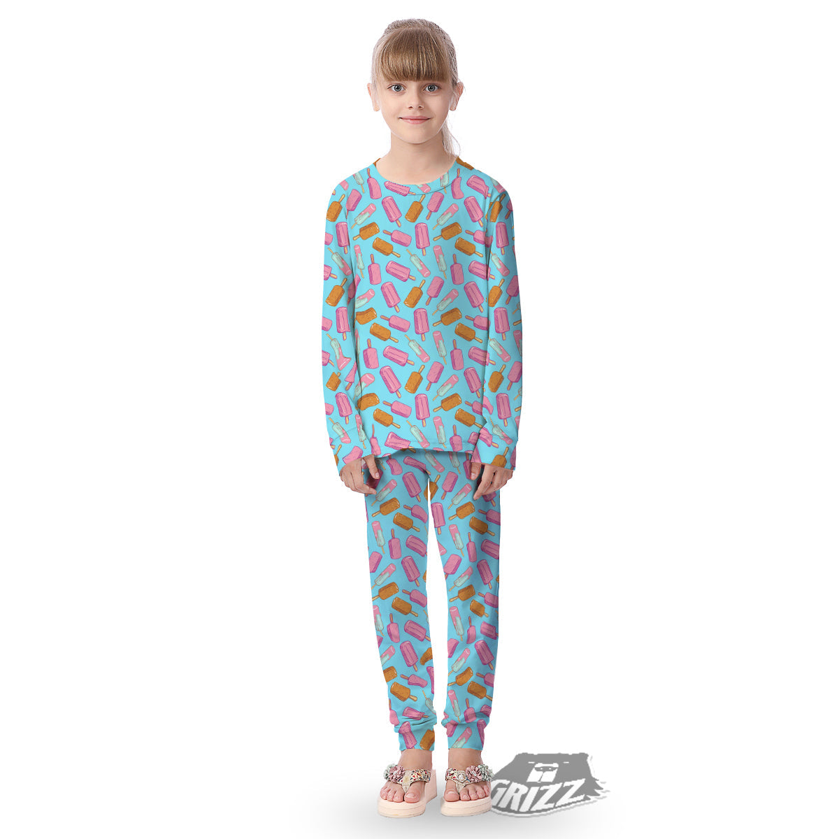 Ice Cream Pink And Brown Print Pattern Kid's Pajamas-grizzshop