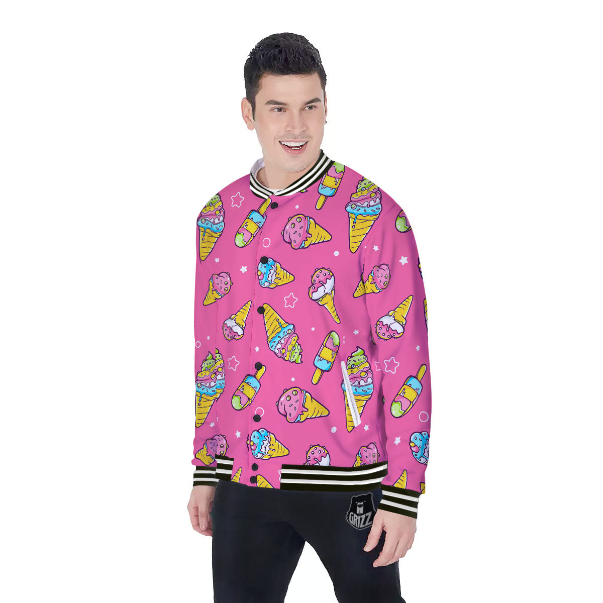 Ice Cream Pink Print Pattern Baseball Jacket-grizzshop
