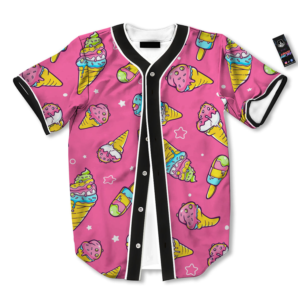 Ice Cream Pink Print Pattern Baseball Jersey-grizzshop