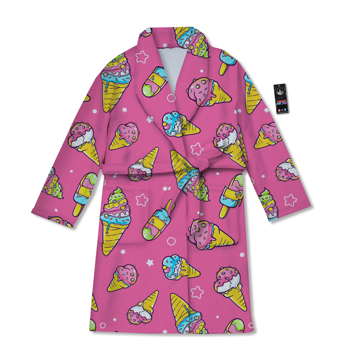 Ice Cream Pink Print Pattern Bathrobe-grizzshop