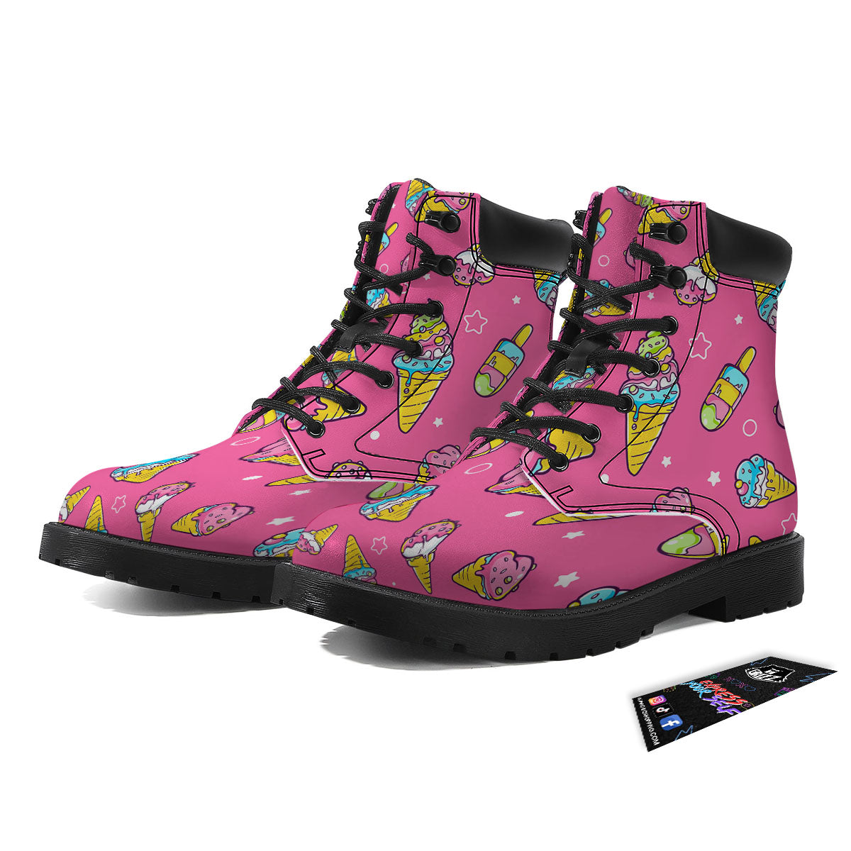Ice Cream Pink Print Pattern Boots-grizzshop