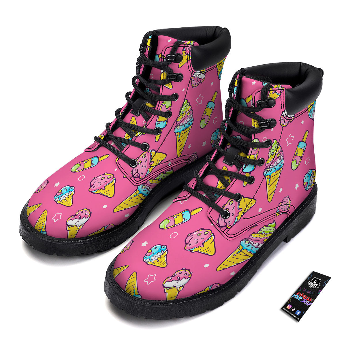 Ice Cream Pink Print Pattern Boots-grizzshop