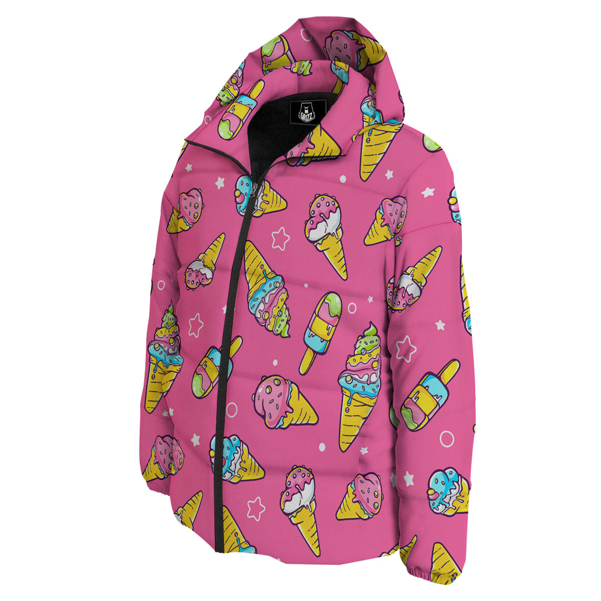 Ice Cream Pink Print Pattern Down Jacket-grizzshop