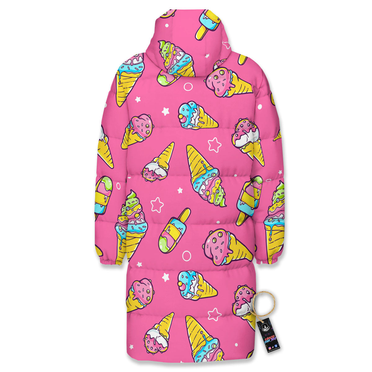 Ice Cream Pink Print Pattern Long Down Jacket-grizzshop