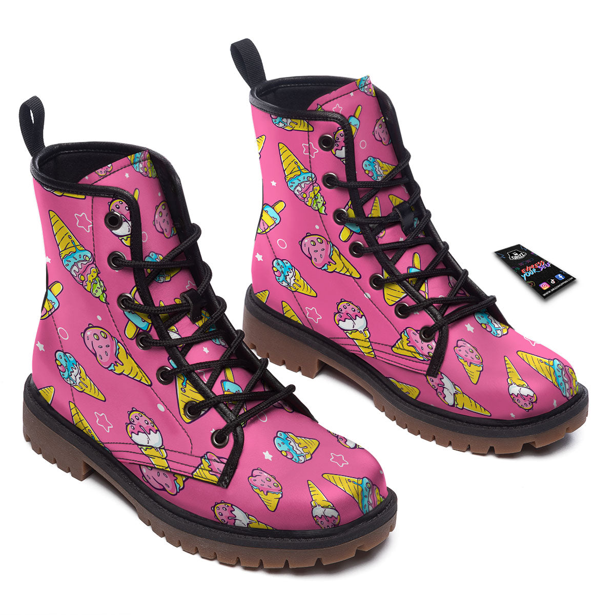 Ice Cream Pink Print Pattern Work Boots-grizzshop